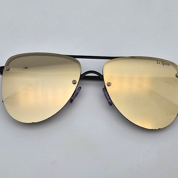 Le Specs The Prince Black Frame Gold Mirror Flat Lens Aviator Sunglasses 57mm - Picture 11 of 13